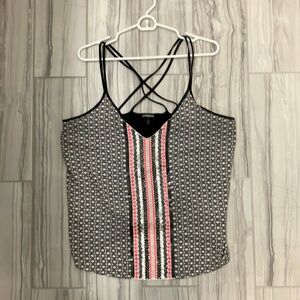 Express Black White Pink cross strap Camisole tank top Large sleeveless sequins